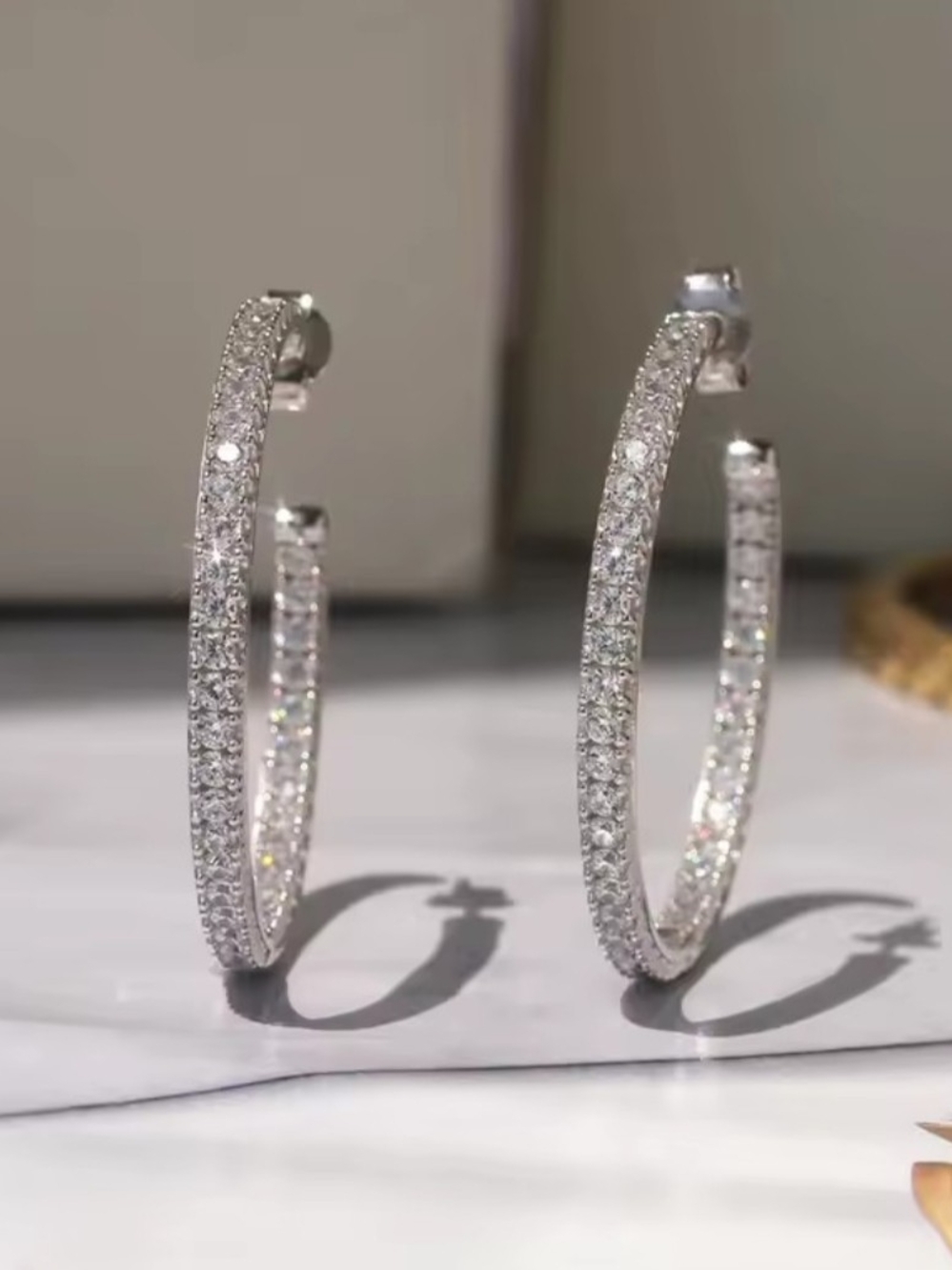 White Rhodium Pavé Tourmaline Hoop Earrings